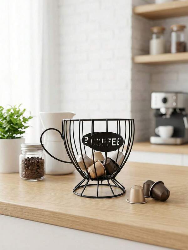 1PC Black Nordic Coffee Capsule Holder, Modern Wooden Display Organizer Rack For Espresso Pods Storage, Multi-Purpose Kitchen Countertop Shelf For Home Office Cafe Bar Decor