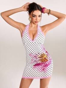 plantica Casual Sexy Urban Chic Floral & Polka Dot Lace Patchwork Dress, Suitable For Outings, Travel, Dates, Parties, Holidays, Valentine's Day, Spring/Summer,Going Out,Sexy, Elegant,, Wedding Guest, Music Festival, Musician, Night Club - Multicolor - View 5