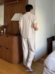 DAZY Apricot Short Sleeve Shirt And Pants Men's Pajama Set, Spring/Summer - Apricot - View 2