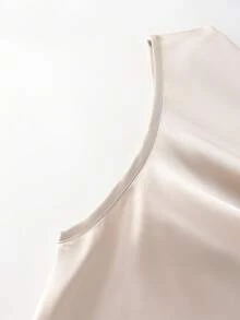 Franclia 女士优雅时尚简约百搭修身金属装饰垂褶领吊带背心，春夏款 - 香檳色 - 查看 6