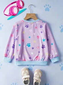 SHEIN | PAW Patrol Young Girl Cute Casual Cartoon Puppy Pattern Crew Neck Loose Knit Long Sleeve Sweatshirt - Mauve Purple - View 2
