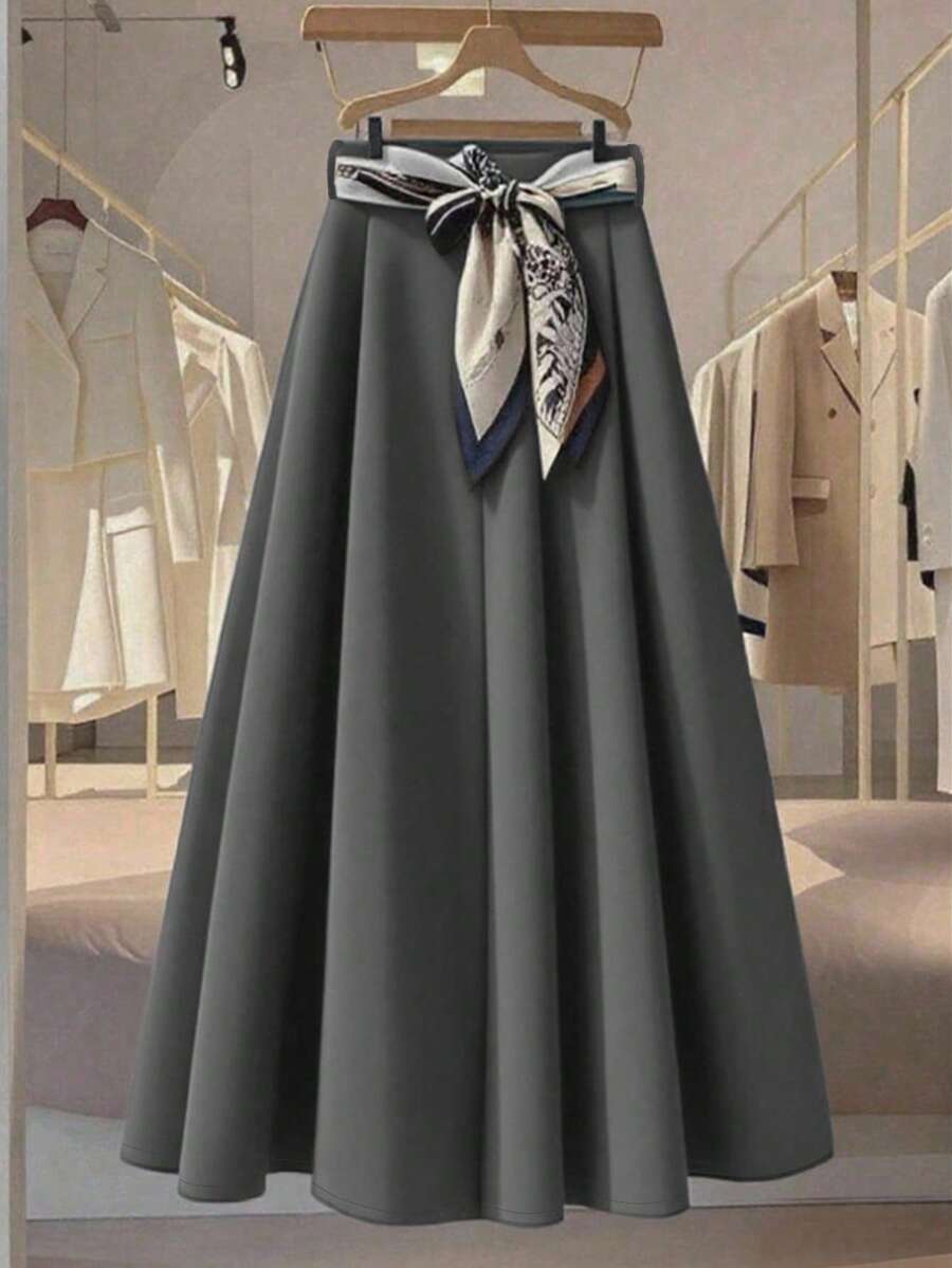 Franclia 全新优雅女士长款窄围巾腰带百搭裙子 - 深灰色 - 查看 1
