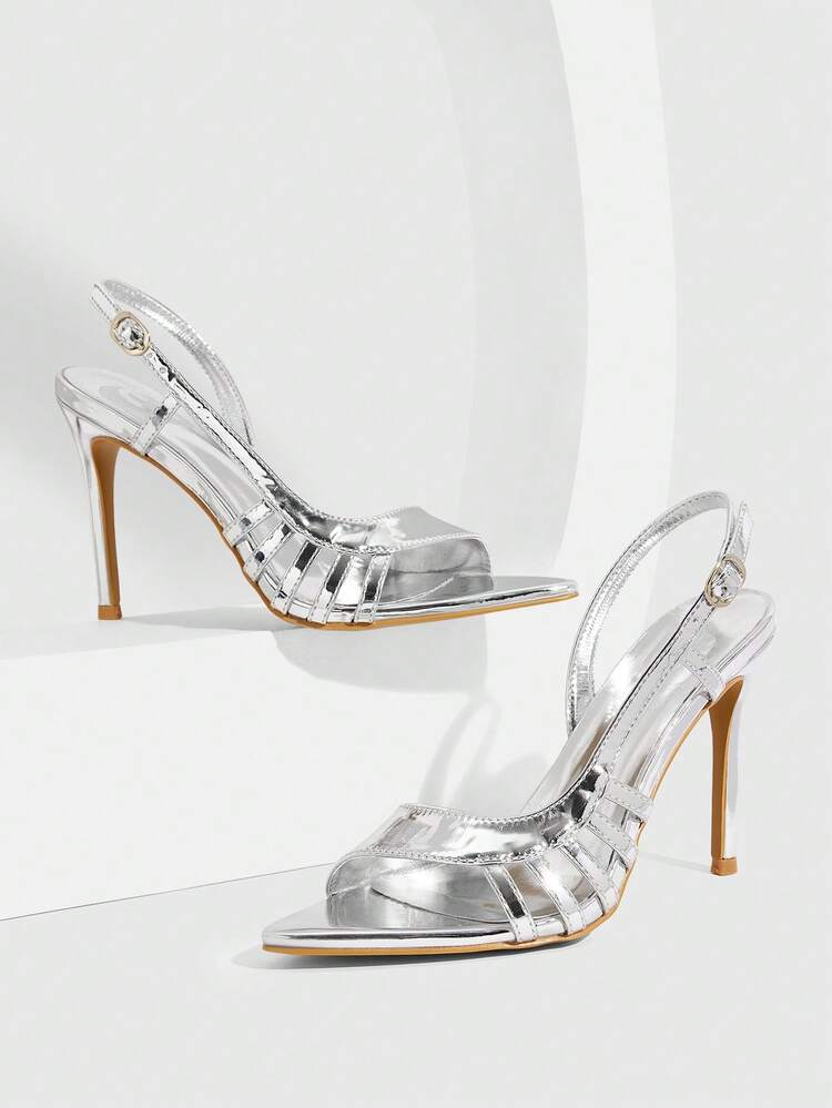 CUCCOO SZL Women's New Silver Pointed Toe Strappy High Heel Sandals, Sexy & Versatile Hollow Out Design, Suitable For Daily Wear, Parties, Weddings, And Gatherings - Silver - View 1