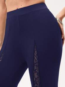 SHEIN SXY 性感高腰撞色蕾丝喇叭裤 - 藍色 - 查看 5