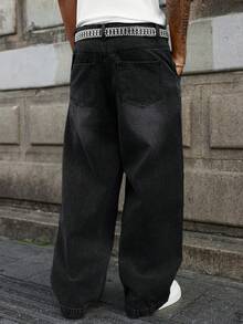 GALLERY FADE Quần jeans nam ống rộng, màu xám nhạt, kiểu dáng thường ngày. - màu đen - Xem 2