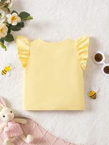 Babygirl Cute Floral Print Cap Sleeve Casual Top, Summer - Yellow - View 8
