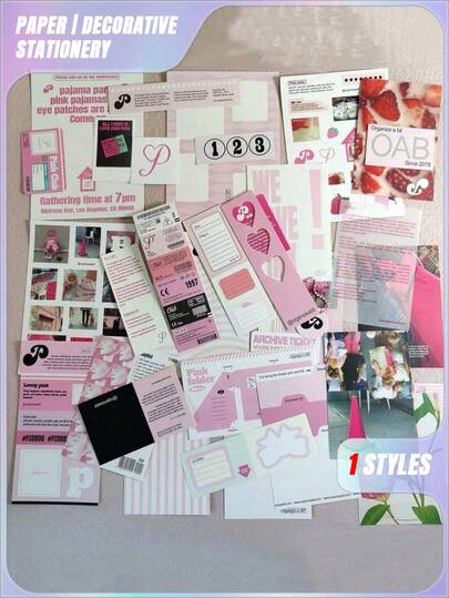 SHEIN 1 Pink Collage Material Pack, Ins Style Decorative Stickers, Containing Stickers, Material Paper, And Message Paper, Can Be Used For Accounts, Diaries, Decorations, Suitcases, Laptops, Refrigerators