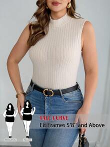 SHEIN Tall CURVE 2件装加大码女式纯色休闲罗纹高领背心，夏季女装，情人节、毕业典礼、母亲节礼物，适合高挑丰满女性，休闲女装，女士正装 - 彩色 - 查看 1