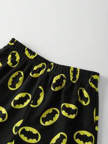 BATMAN X SHEIN Tween Boy Casual Everyday Commute Fashion Street Bat Logo Allover Print Elastic Waist Shorts, Summer - Black - View 3