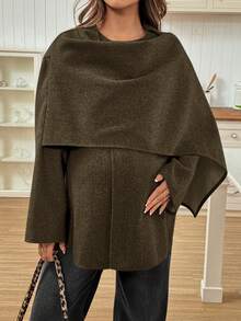 SHEIN Maternity Solid Color Shawl Collar Loose Casual Jacket, Autumn/Winter - Brown - View 3