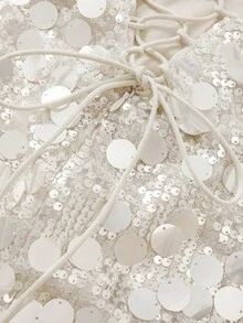 SHEIN BAE 女士亮片吊带露背系带性感优雅鸡尾酒会礼服，适合夜店、派对、正式场合、圣诞节等场合。 - 杏色 - 查看 4