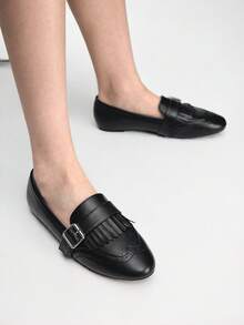 Mnmlis Women's Buckle Design Casual Flat Shoes For Daily Wear - Black - View 8