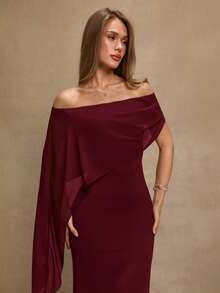 SHEIN BAE Brown Elegant Off-Shoulder Straight Fitted Dress, Suitable For Birthday, Party, Gathering Events, Autumn/Winter Layering Dress, Halloween, Christmas, Elegant Dress - Burgundy - View 4