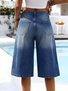 Breezaya 女士直筒七分裤休闲牛仔裤，带腰带环，时尚夏季款 - 淺色水洗藍 - 查看 2