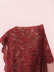 SHEIN Women's Lace Ruffle Trim Sexy Spaghetti Strap Sleepwear Set - Burgundy - View 6