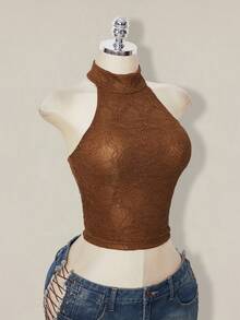 SHEIN ICON 女士Y2K时尚修身休闲露背上衣 - 咖啡棕 - 查看 8