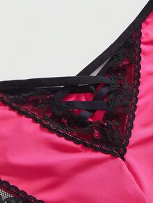 ROMWE Kawaii 1pc Women's Lace Patchwork Criss-Cross Back Design Sexy Panty - Hot Pink - View 2
