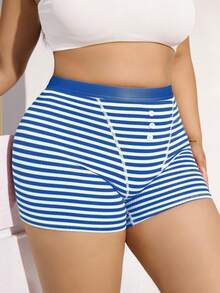 SHEIN Plus Size Striped Simple Daily Underwear, 1pc - Blue and White - View 3