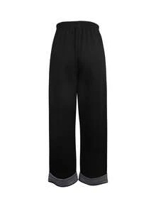 女士撞色腰带宽松阔腿休闲裤 - 深灰色 - 查看 2