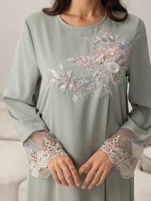 Yasmyna Vestido elegante com apliques em estilo árabe para mulheres - Verde - Ver 1