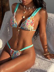 Swim Vcay Women's Sexy Backless Tie-Front Paisley Print Contrast Color Bikini Set, Summer Beach Holiday,26 New Women's Swimwear ArrivalFor School,Suitable For Holiday, Date, Afternoon Tea, Western, Cruise, Beach, Island, Road Trip, All Seasons, Music Festival, Boho Vacation,Bohemian Vacation, Chill Autumn ,Western Boho ,Elegant Tops For Women Colorful Bikini Boho Bikini Vacation Bikini Set Brazilian Bikini Set Mexico Bikini - Multicolor - View 4