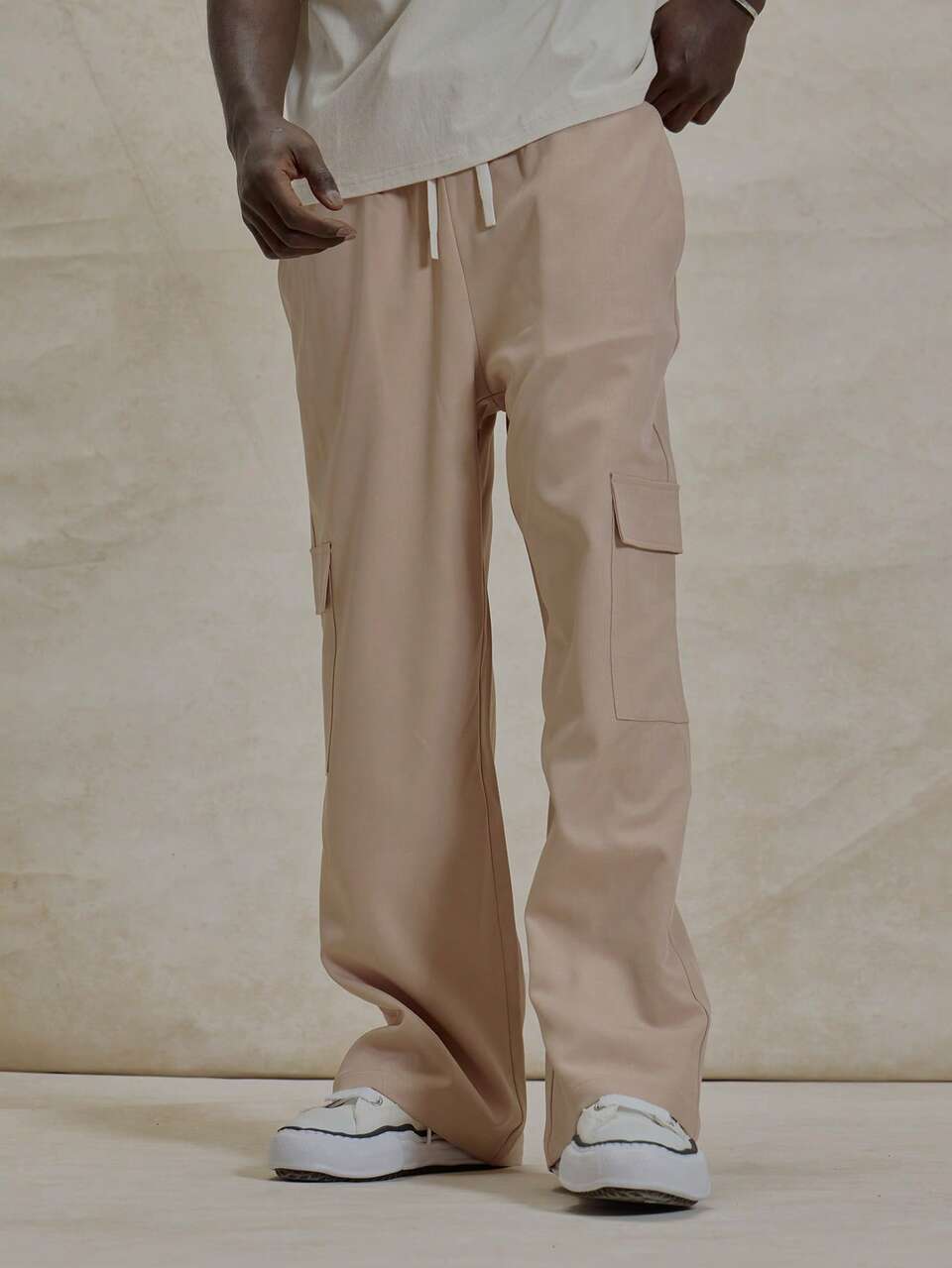 Baggy Straight Leg Double Patch Cargo Style Pocket Elasticated Drawstring Waistband Pants Winter Essentials