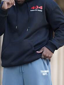 Heavens Edit Men's Casual Street 404 Slogan Graphic Print Thermal Lined Hoodie Sweatshirt, Autumn/Winter, Long Sleeve Top - Black - View 6