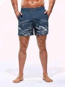 Zalmeno Quần short đi biển nam kiểu dáng thường ngày, họa tiết sóng biển. - Màu xanh bụi bặm - Xem 3