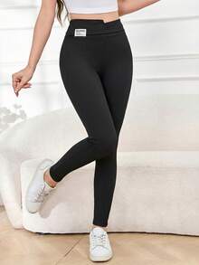 Mulvari Celana Skinny Pinggang Elastis Serbaguna, Legging Hitam Elastis yang Melangsingkan untuk Wanita, Cocok untuk Musim Semi dan Musim Gugur - Hitam - View 4