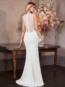 MOTF Soiréza ELEGANTE VESTIDO DE ENCAJE CONTRASTANTE SIN ESPALDA, PRIMAVERA/VERANO - Blanco - Ver 2