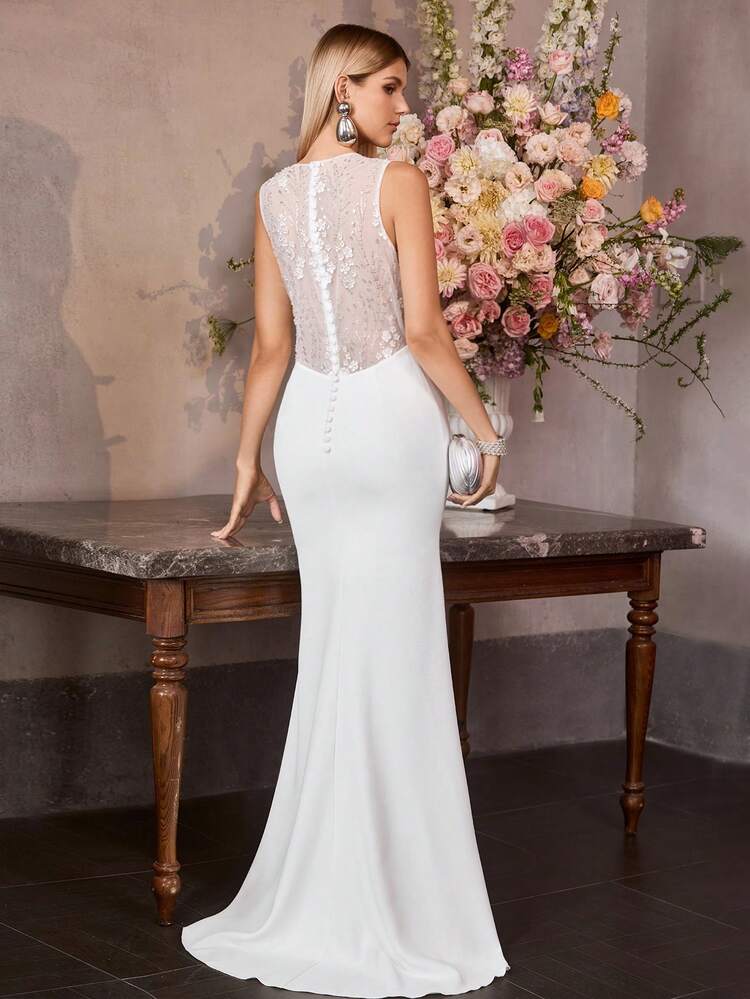 MOTF Soiréza VESTIDO DE RENDA ELEGANTE COM CONTRASTE E COSTAS ABERTAS, PRIMAVERA/VERÃO