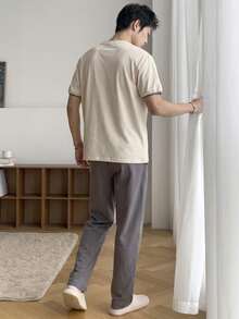 DAZY Men's Summer Printed Short Sleeve Top And Long Pants Pajama Set - Multicolor - View 2