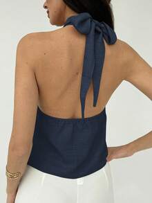 Aloruh 女士露背吊带无袖宽松休闲上衣，夏季 - 藏蓝色 - 查看 2