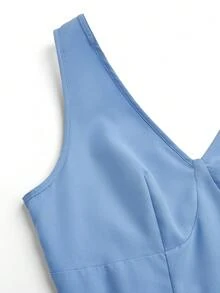 Franclia 女士短款简约时尚蝴蝶结连衣裙 - 藍色 - 查看 7