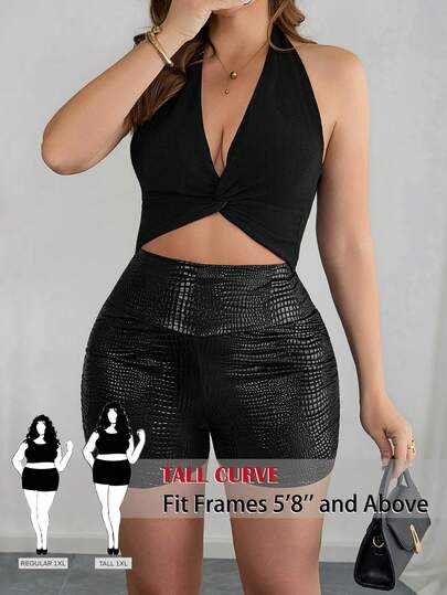 SHEIN Tall CURVE Leggings versátiles de talla grande, de corte ajustado, de cintura media, con diseño minimalista y de moda