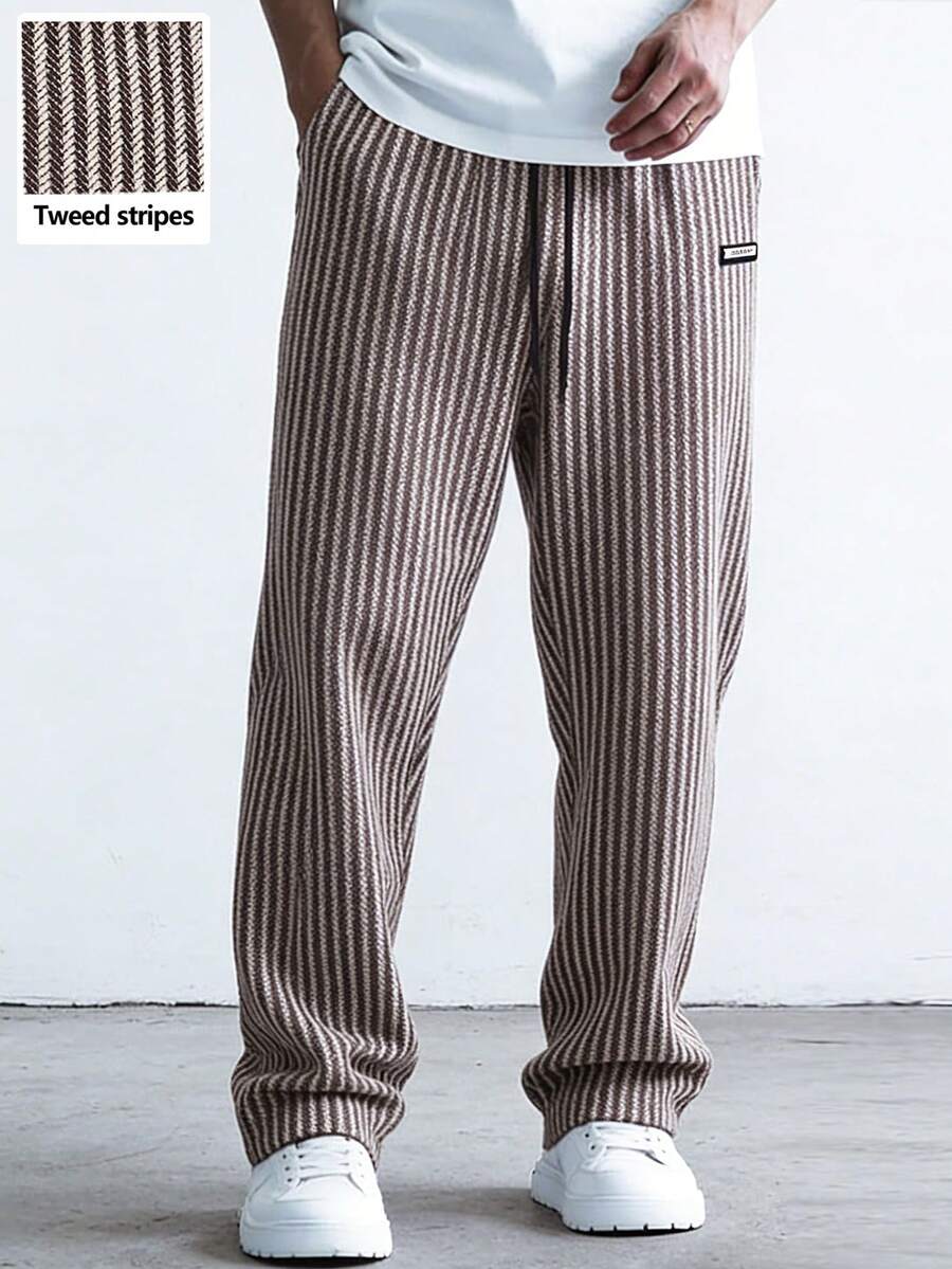 Claim Dot Men's Brown Striped Drawstring Waist Pockets Casual Straight Leg Pants Men Wide Leg Pants Mens Knit Pants Men Pajama Pant Pinstripe Pants Men Loose Fit Pants Old Money,Daily Leisure, Weekend Trips, Outdoor Activities, Travel Expeditions, Relaxed Work Environments Or Semi-Formal Occasions, Boyfriend/Husband Gift, Anniversary /Birthday Gift Party Summer Vacation Holiday New Years Wedding Valentine's Day Men Pinstripe Pants - Brown - View 1