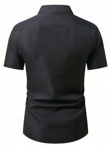 Manfinity Mode Men's Plain Front Button Short Sleeve Casual Business Shirt - Black - View 2