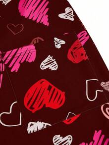 Sweetra 大码女式爱心印花阔腿抽绳连体裤 - 酒紅色 - 查看 4