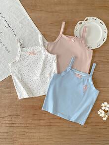 3pcs/Set Girls Cartoon Elf & Heart Print Casual Comfortable Undershirt Set - Multicolor - View 1