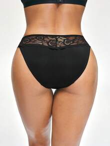 SHAPORA Mutandine vintage a vita alta in rete trasparente con motivo floreale a cuore, pantaloncini comodi e aderenti per le donne - nero - Visualizzare 3
