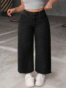 SHEIN CURVE+ Damen Jeans in Große Größen, lässig, nicht dehnbar, schwarz - Schwarz - Übersicht 1