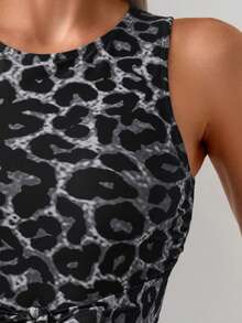 Swim Lushoire Bộ đồ bơi tankini quây ngực thắt nút họa tiết da báo mùa hè dành cho nữ - Đen và trắng - Xem 4