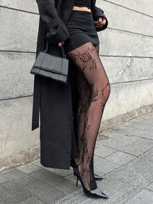 DAZY Leggings de encaje sexy y de moda para mujer Y2K - Negro - Ver 5