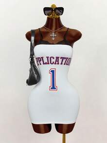 Mistrie 女士新款性感露背吊带上衣，黑白撞色拼接薄纱蕾丝紧身运动连衣裙短裙。 - 白色 - 查看 4