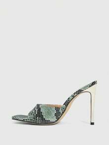 CUCCOO SZL Women's Fashion Daily Wear Slip-On High Heel Sandals - Green snake pattern - View 6
