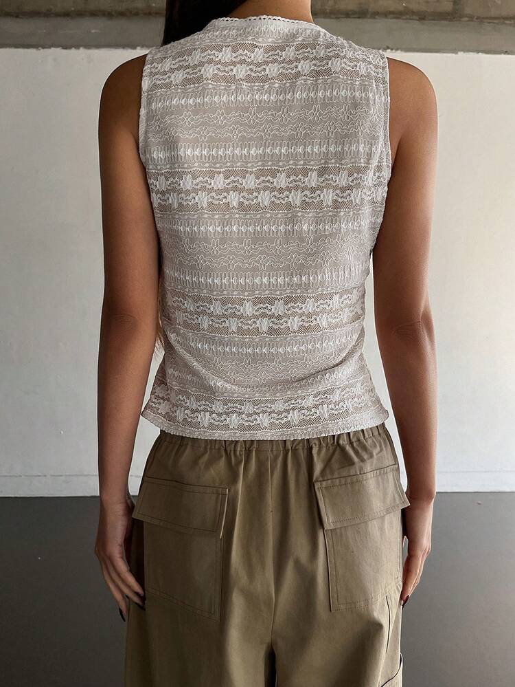 Women's Solid Color Lace Fitted V-Neck Elegant Vacation Camisole, Spring/Autumn Y2k