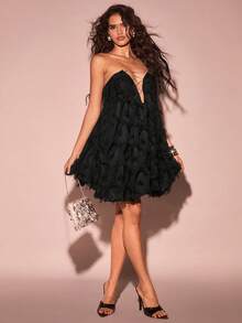 Glamine Party Dresses For Women,Decorated Backless Dress With Rhinestones - Black - View 1