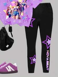 Bộ 2 món gồm áo nỉ ngắn tay và quần legging in hình trái tim hoạt hình K-Pop dành cho bé gái, thích hợp mặc hàng ngày và đi nghỉ mát, thoải mái và ấm áp. - Hồng - Xem 6