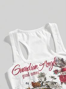 ROMWE Grunge Punk Y2K Retro Tiger Vine Faux Tattoo Print Tight Racerback Tank Top - White - View 3