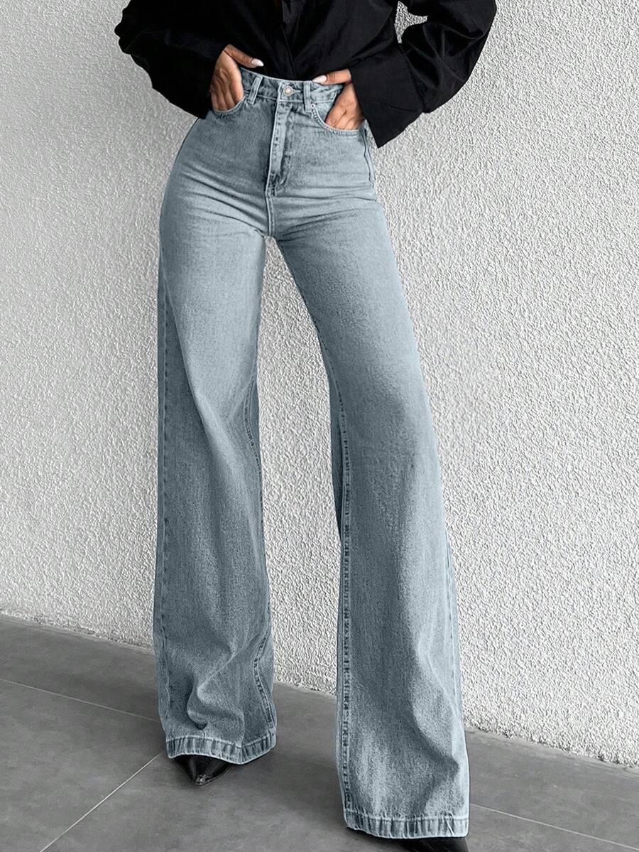 Cloudara 100Cotton High Waist Wide Leg Jeans TALL Everyday Light Blue Summer Casual Streetwear